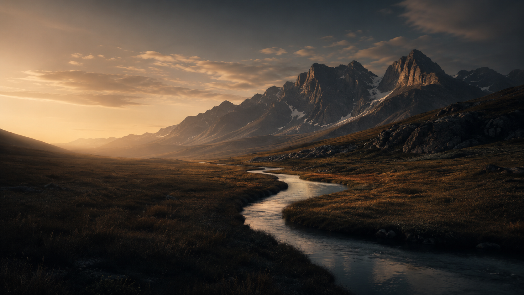 Mountain landscape with a winding creek